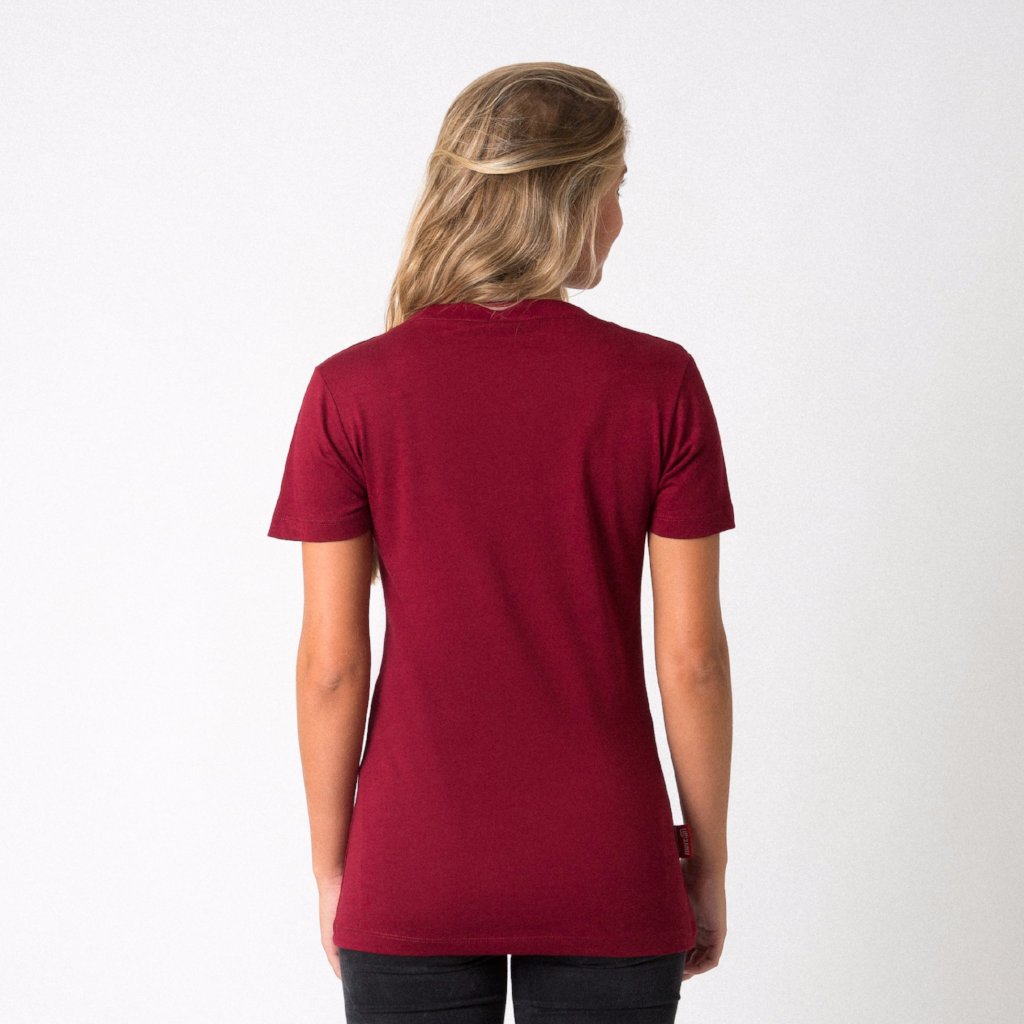 Mercian Ladies Tee Shirt : CLSP18TEEL : maroon : back view