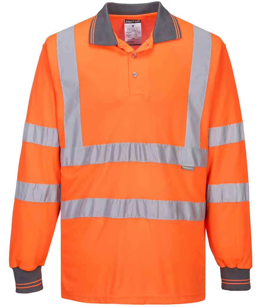 Portwest Hi-Vis Long Sleeve Polo Shirt - Orange