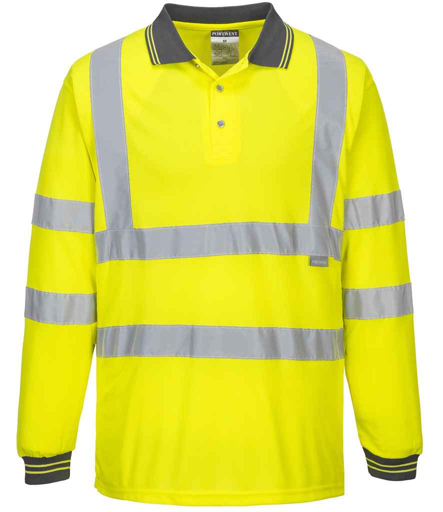 Portwest Hi-Vis Long Sleeve Polo Shirt - Yellow