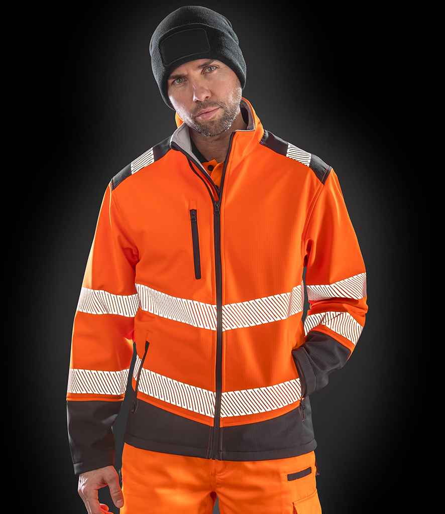 Result Safe-Guard Printable Ripstop Safety Soft Shell Jacket - Fluorescent Orange/Black