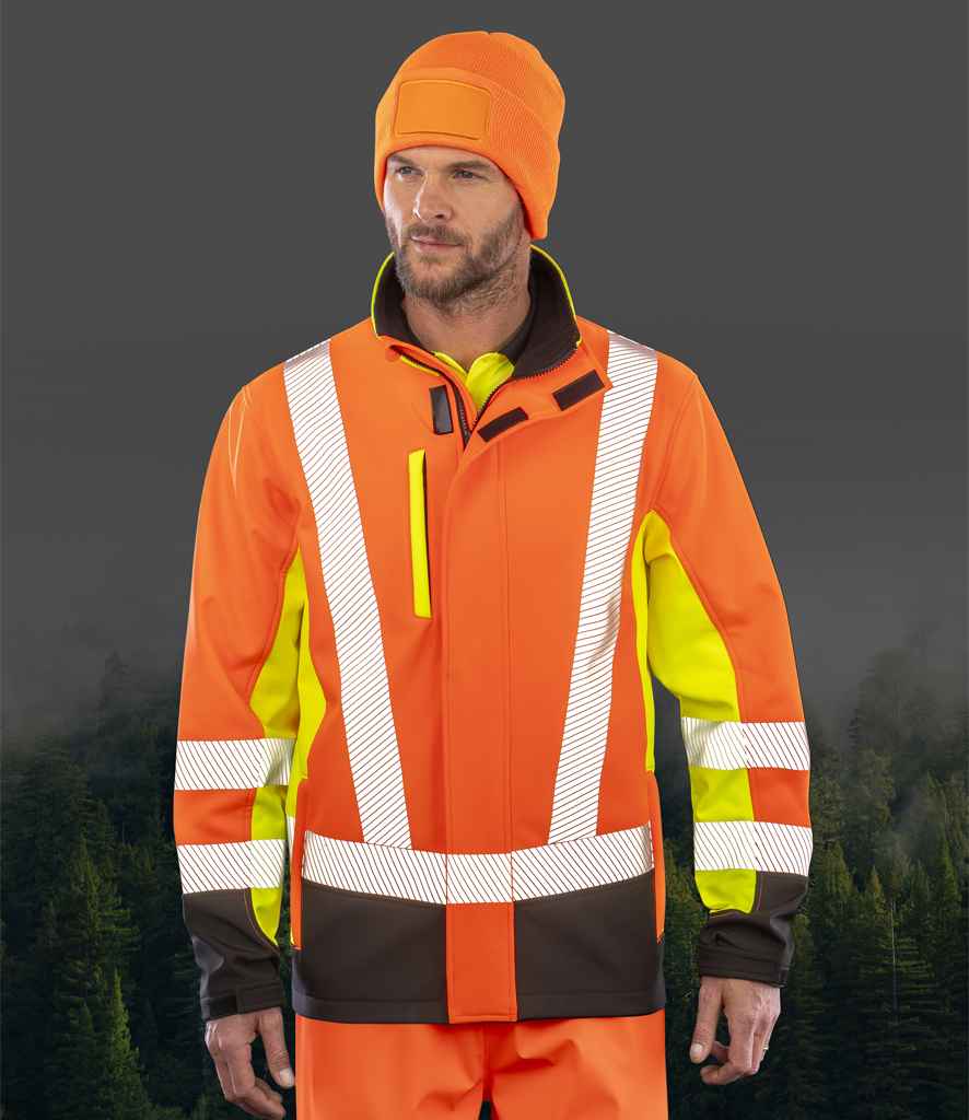 Result Recycled Three Layer Printable 3-Tone Safety Soft Shell Jacket - Fluorescent Yellow/Orange/Black