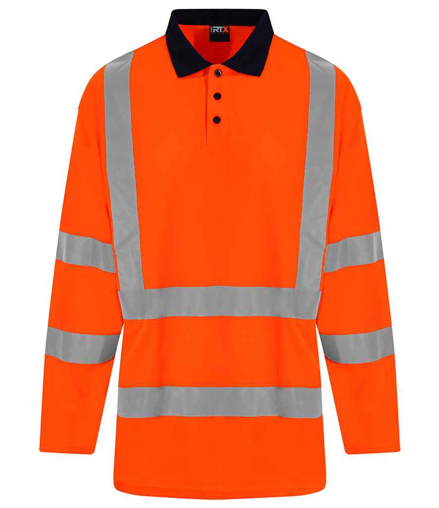 Pro RTX High Visibility Long Sleeve Polo Shirt - Orange/Navy