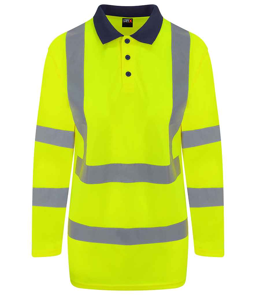 Pro RTX High Visibility Long Sleeve Polo Shirt - Yellow/Navy