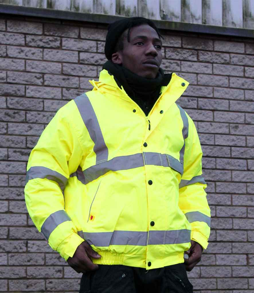 Warrior Hi-Vis Fleece Lined Bomber Jacket - Fluorescent Yellow