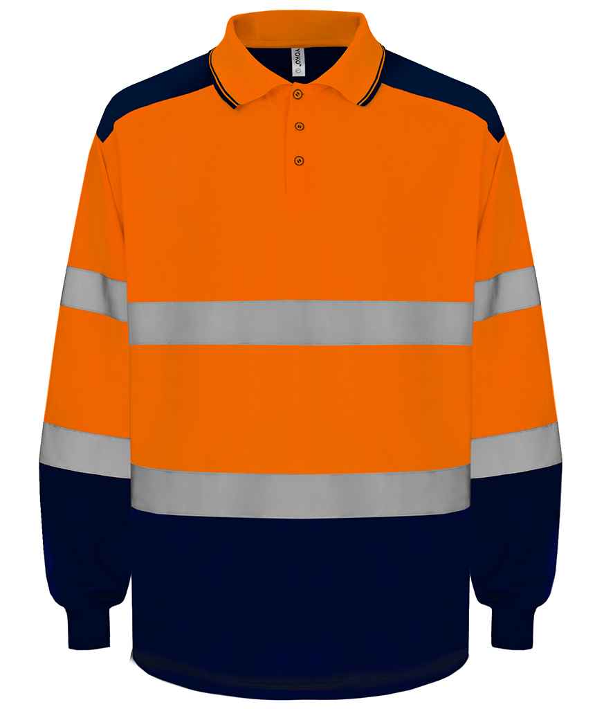 Yoko Two Tone Long Sleeve Polo Shirt - Orange/Navy