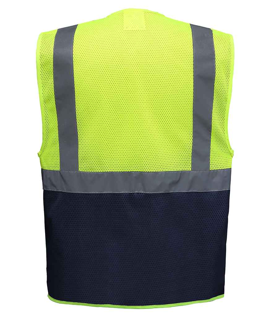 Yoko Hi-Vis Top Cool Open Mesh Executive Waistcoat - Yellow/Navy