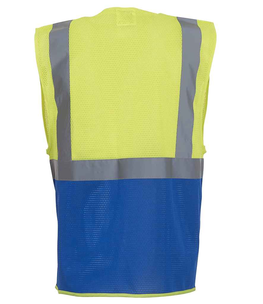 Yoko Hi-Vis Top Cool Open Mesh Executive Waistcoat - Yellow/Royal Blue