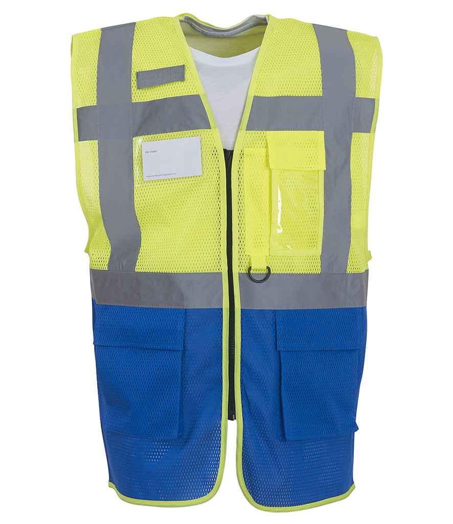 Yoko Hi-Vis Top Cool Open Mesh Executive Waistcoat - Yellow/Royal Blue