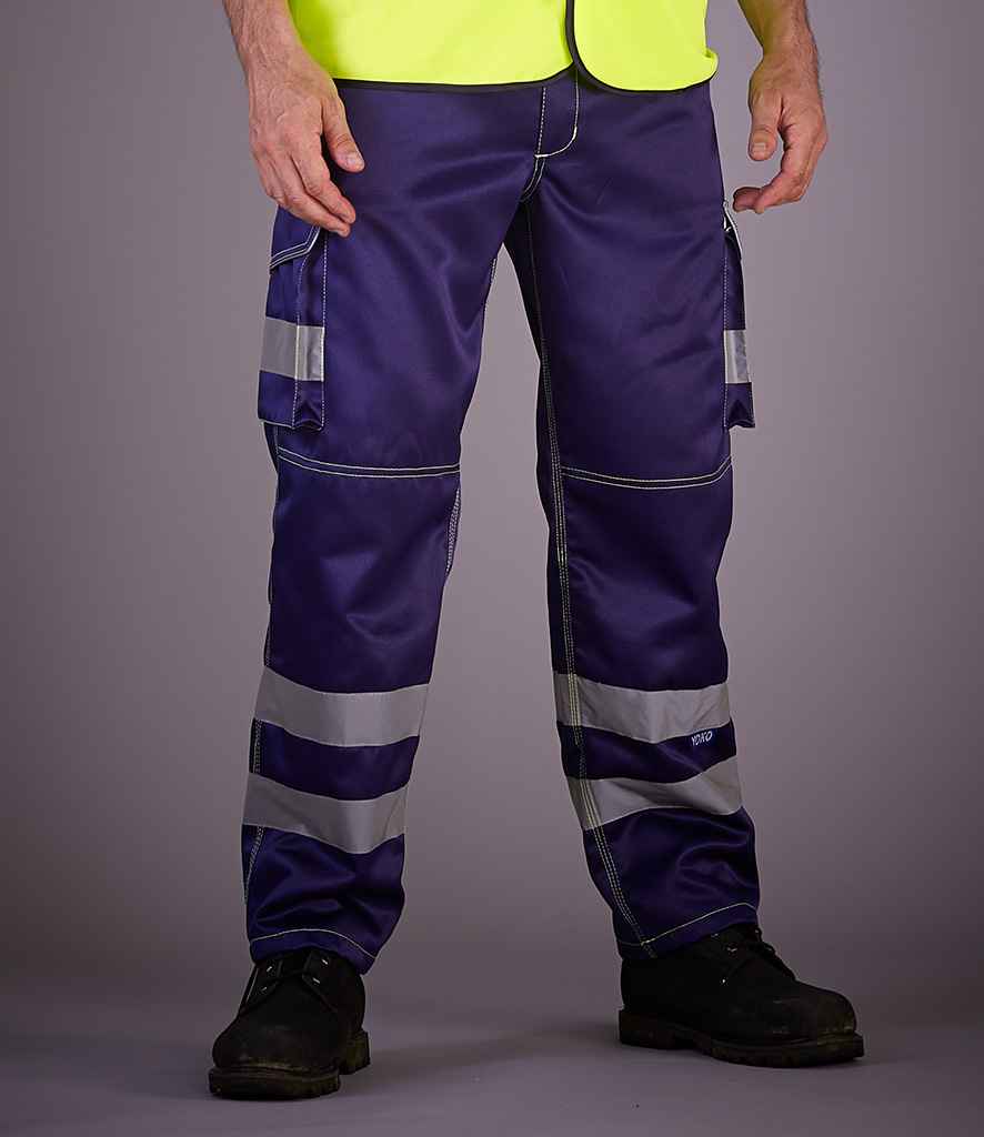 Yoko Hi-Vis Cargo Trousers with Knee Pad Pockets - Navy