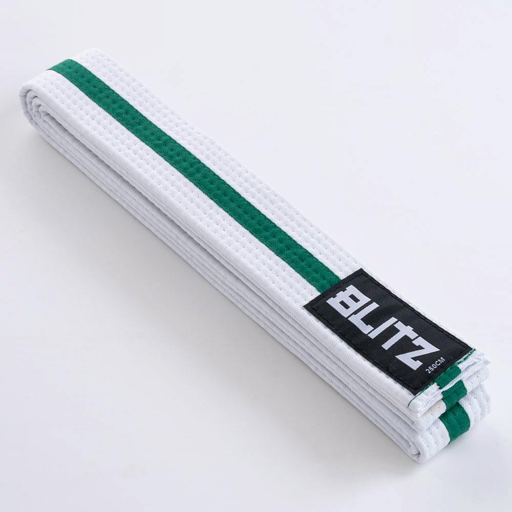 Blitz White Belt / Colour Stripe - White / Green - 200cm