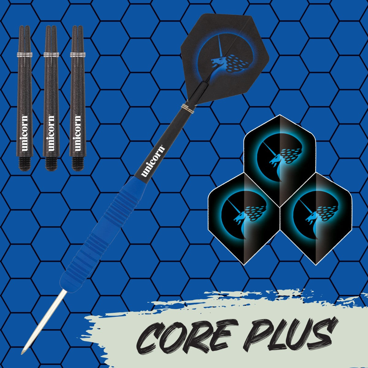 Unicorn Core Plus Blue Rubberised Darts