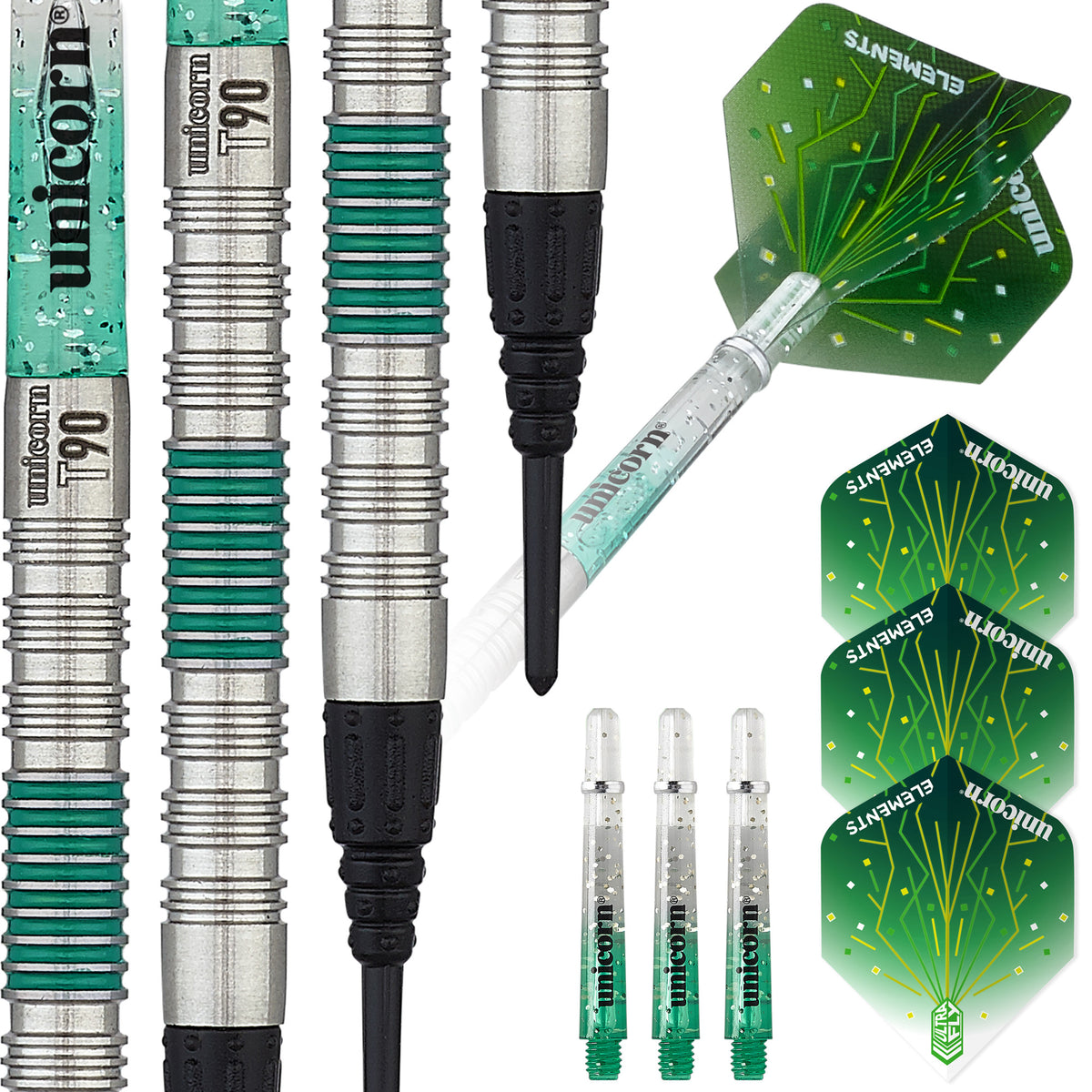 Unicorn T90 Core XL Green - 90% Tungsten Soft Tip Darts