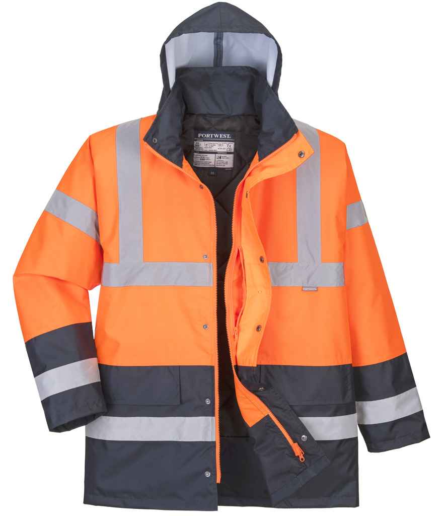 Portwest Hi-Vis Contrast Traffic Jacket - Orange/Navy