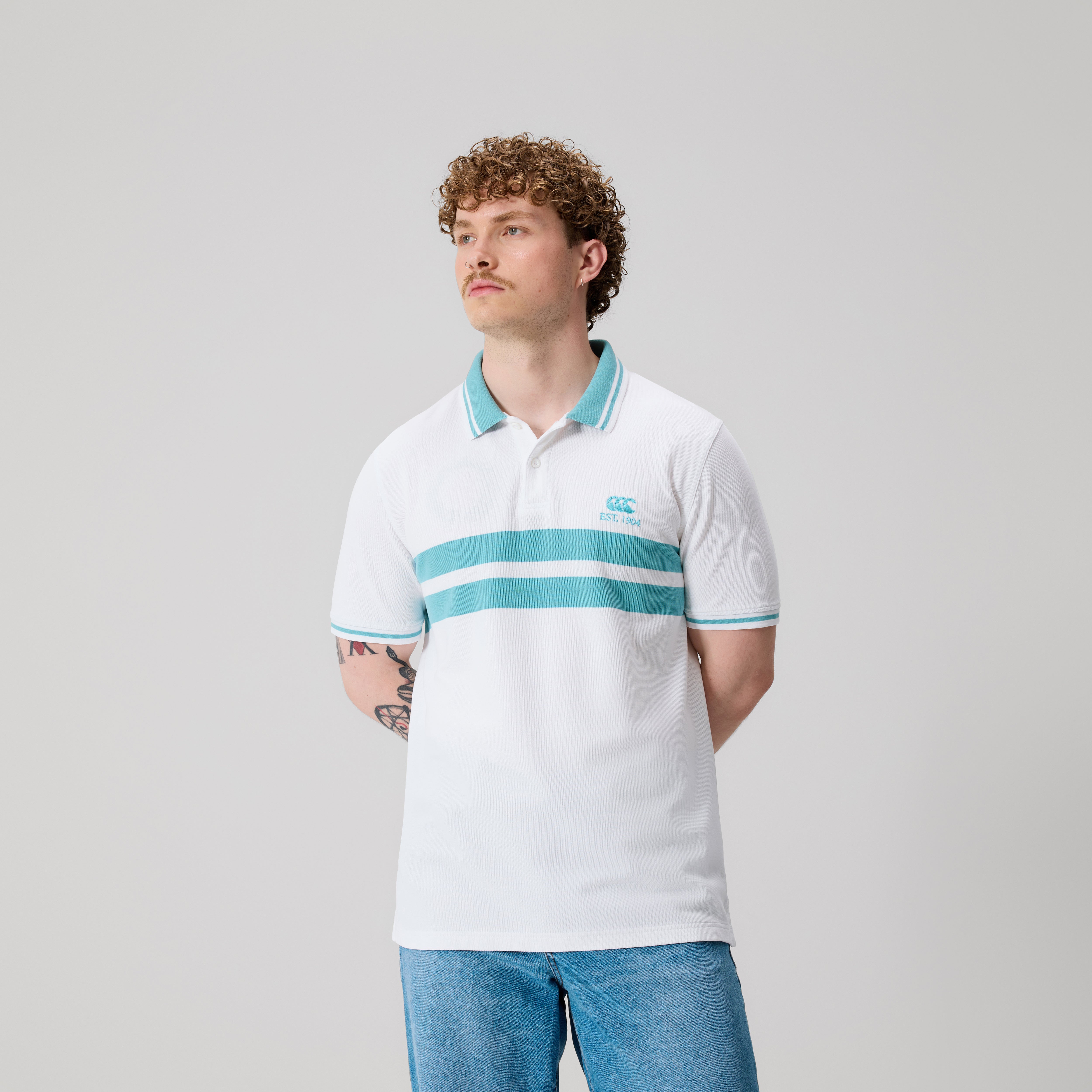 Canterbury Chest Stripe CCC Polo Am White
