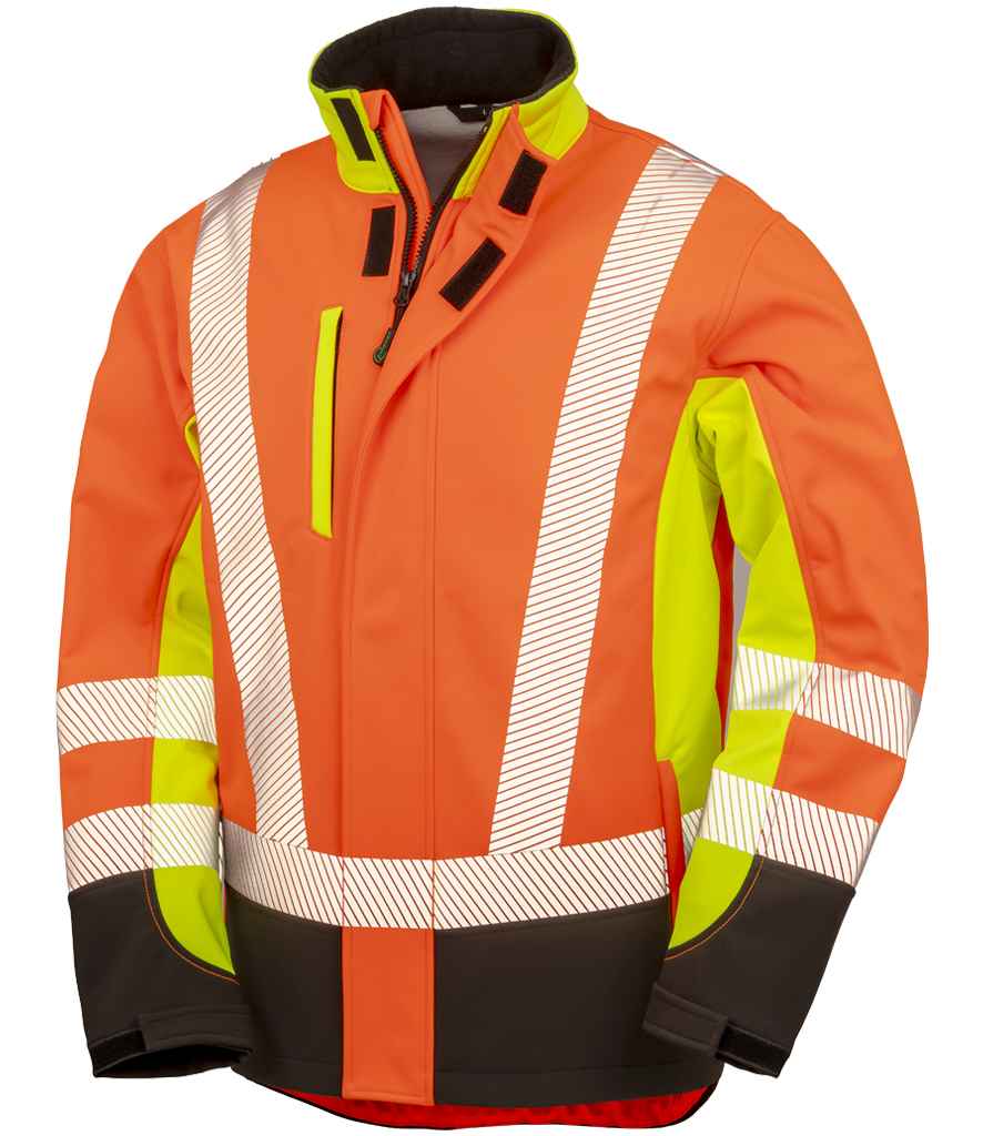 Result Recycled Three Layer Printable 3-Tone Safety Soft Shell Jacket - Fluorescent Yellow/Orange/Black