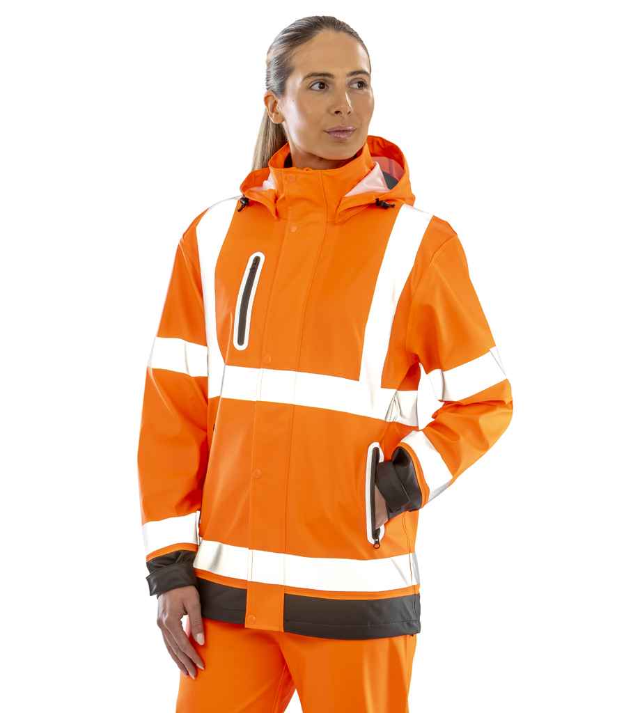 Result Recycled Heavy Duty Prism PU Safe and Dry Jacket - Fluorescent Orange/Black