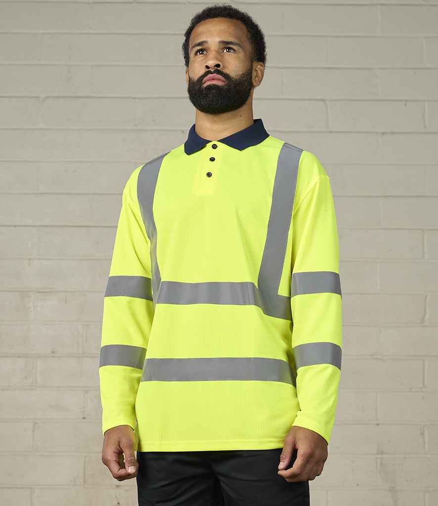 Pro RTX High Visibility Long Sleeve Polo Shirt - Yellow/Navy