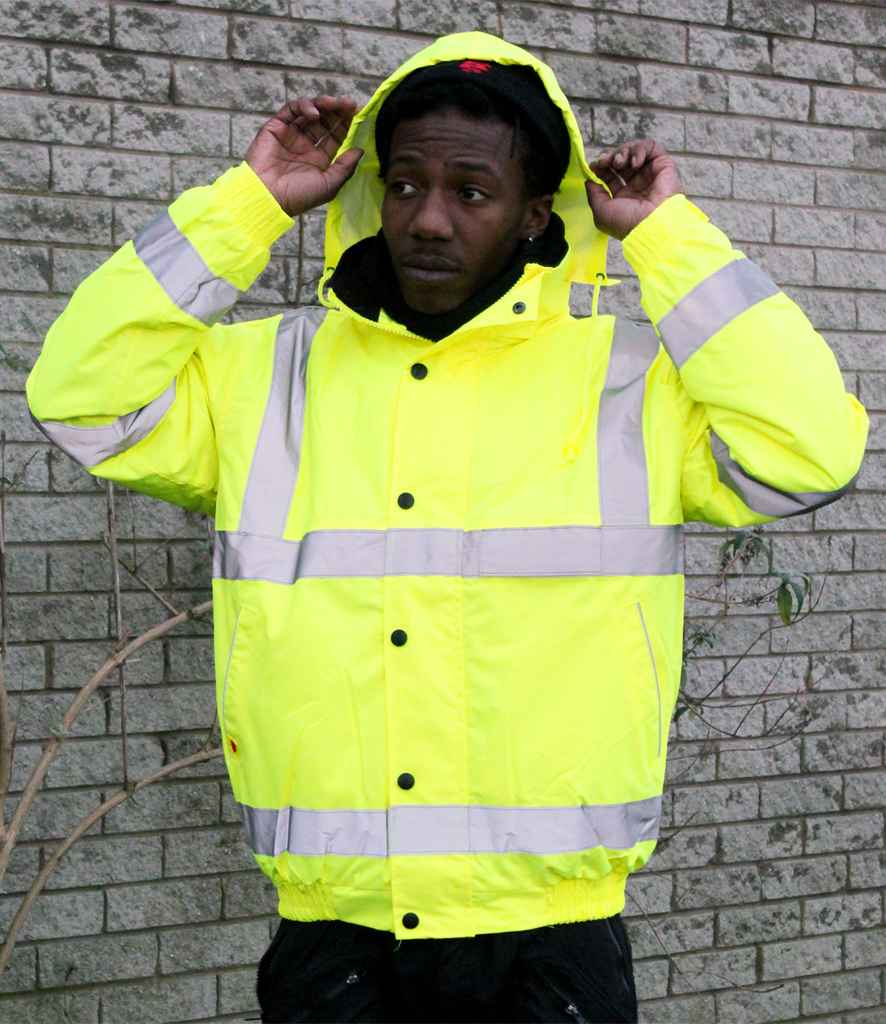 Warrior Hi-Vis Fleece Lined Bomber Jacket - Fluorescent Yellow