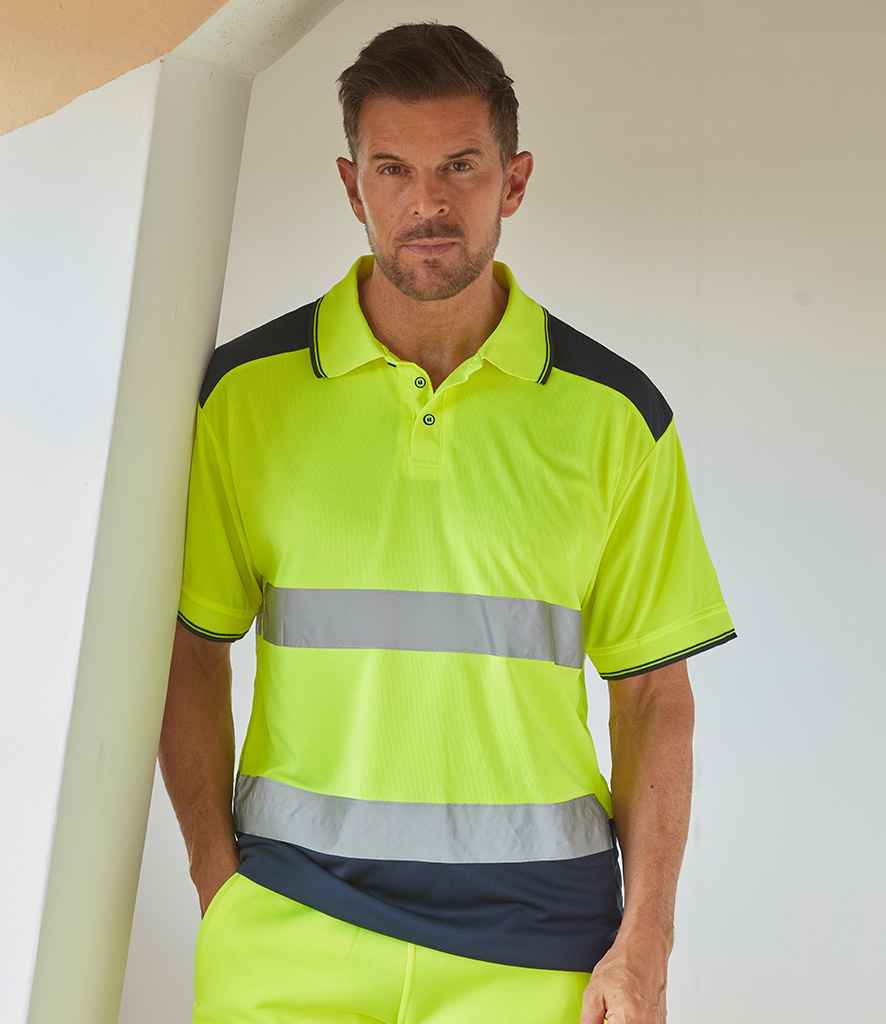 Yoko Two Tone Short Sleeve Polo Shirt - Yellow/Navy