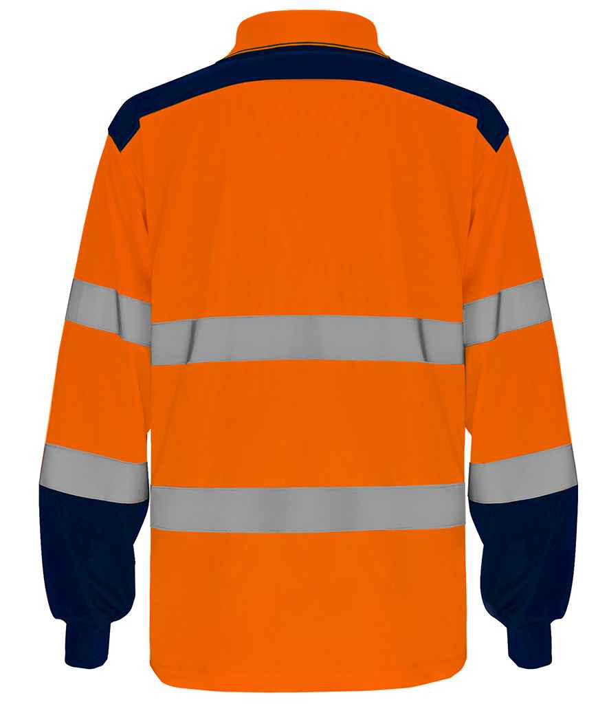 Yoko Two Tone Long Sleeve Polo Shirt - Orange/Navy