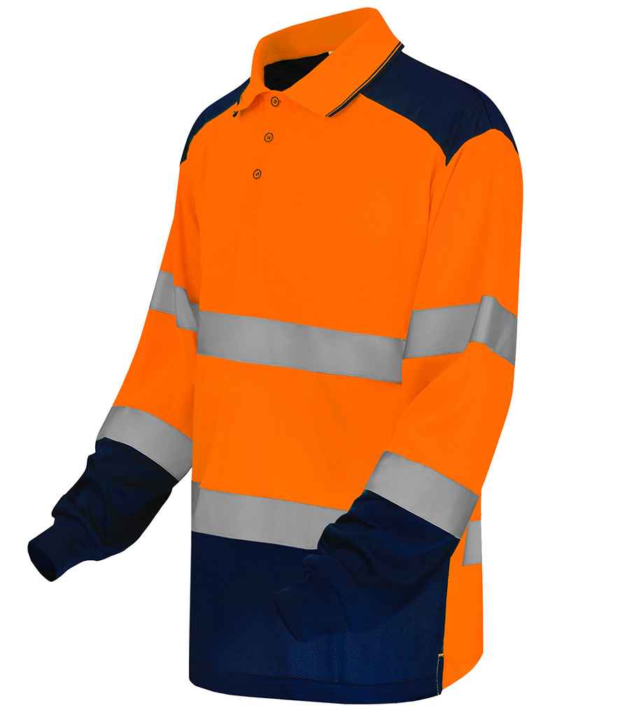 Yoko Two Tone Long Sleeve Polo Shirt - Orange/Navy