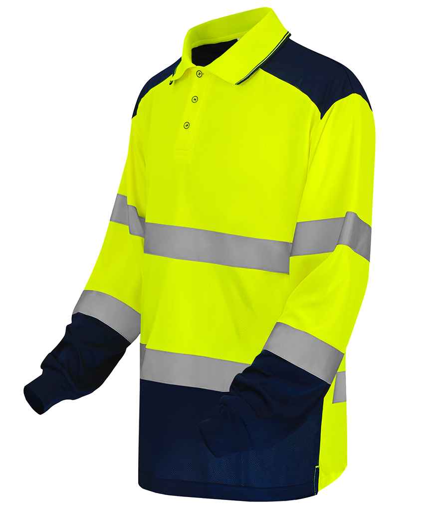 Yoko Two Tone Long Sleeve Polo Shirt - Yellow/Navy