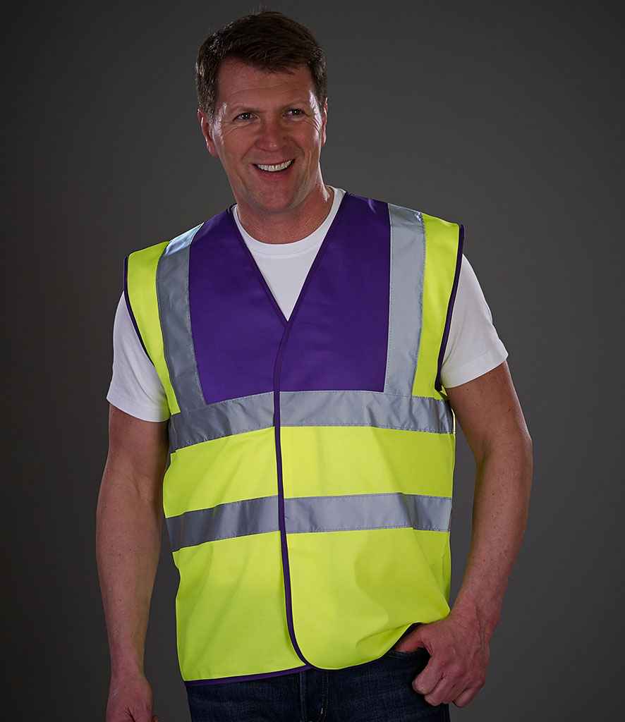 Yoko Hi-Vis Two Band and Braces Waistcoat - Part 1 - Purple/Yellow