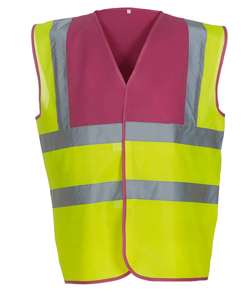 Yoko Hi-Vis Two Band and Braces Waistcoat - Part 2 - Raspberry/Yellow