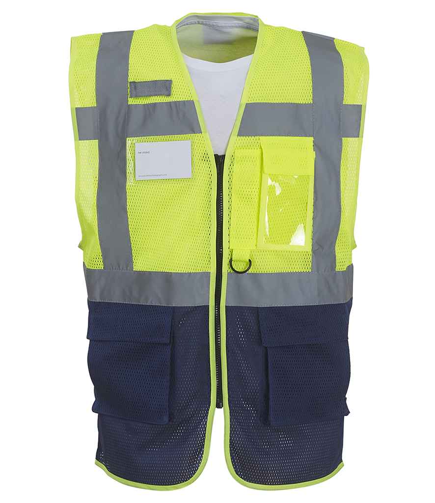Yoko Hi-Vis Top Cool Open Mesh Executive Waistcoat - Yellow/Navy