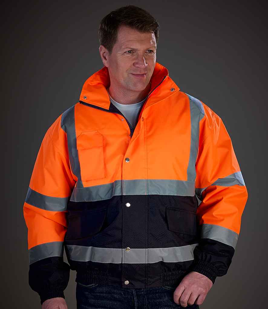Yoko Hi-Vis Two Tone Bomber Jacket - Orange/Navy