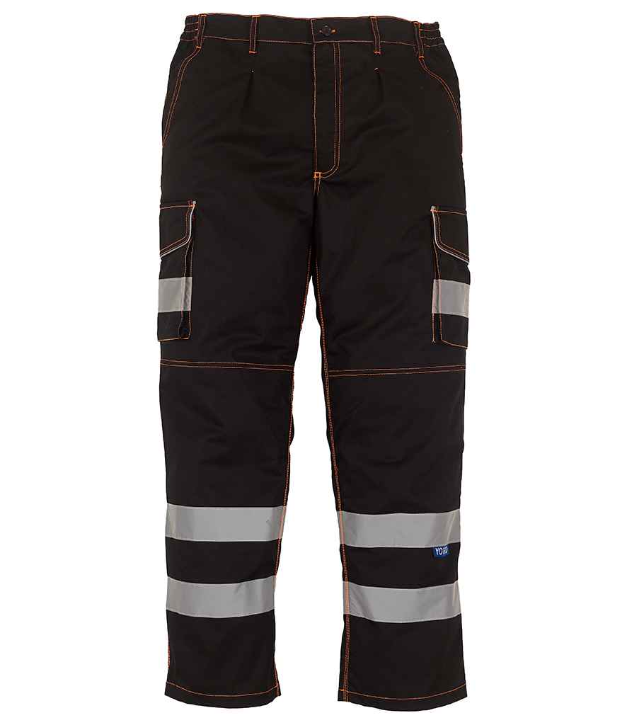 Yoko Hi-Vis Cargo Trousers with Knee Pad Pockets - Black