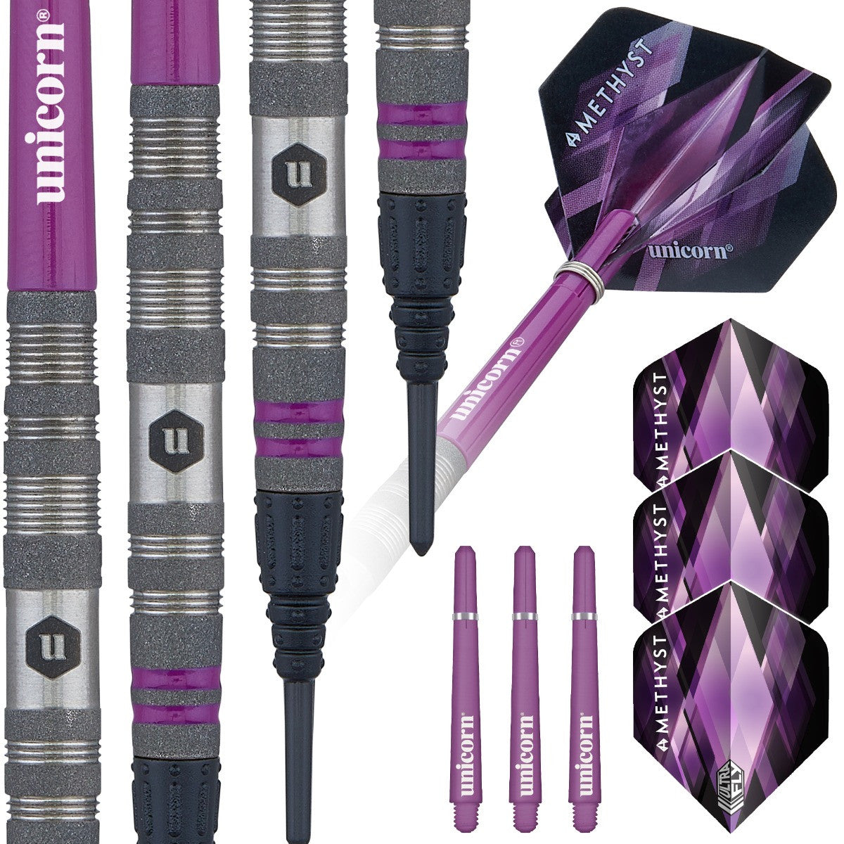 Unicorn Amethyst Style 3 80% Tungsten Soft Tip Darts - 19G