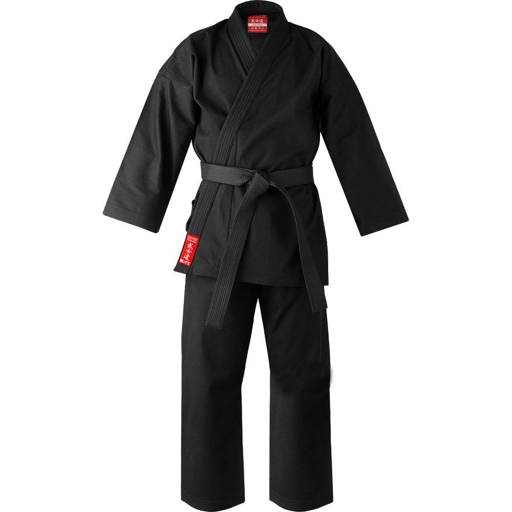 Blitz Adult Silver Tournament Kumite Karate Gi - 14oz - Black - 6/190cm