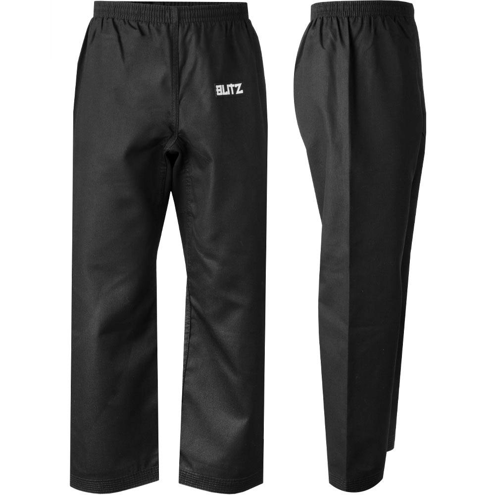 Blitz Adult Student Martial Arts Trousers - 7oz - Black - 4/170cm
