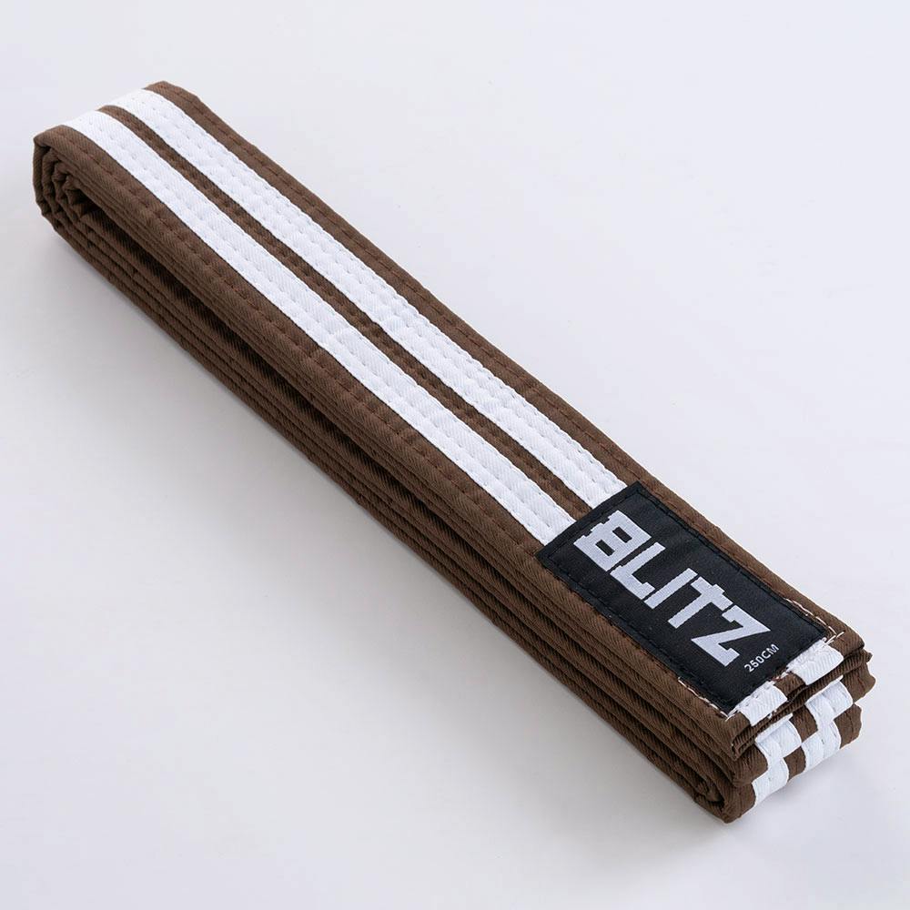 Blitz Colour Belt / Double Stripe - Brown / White - 200cm